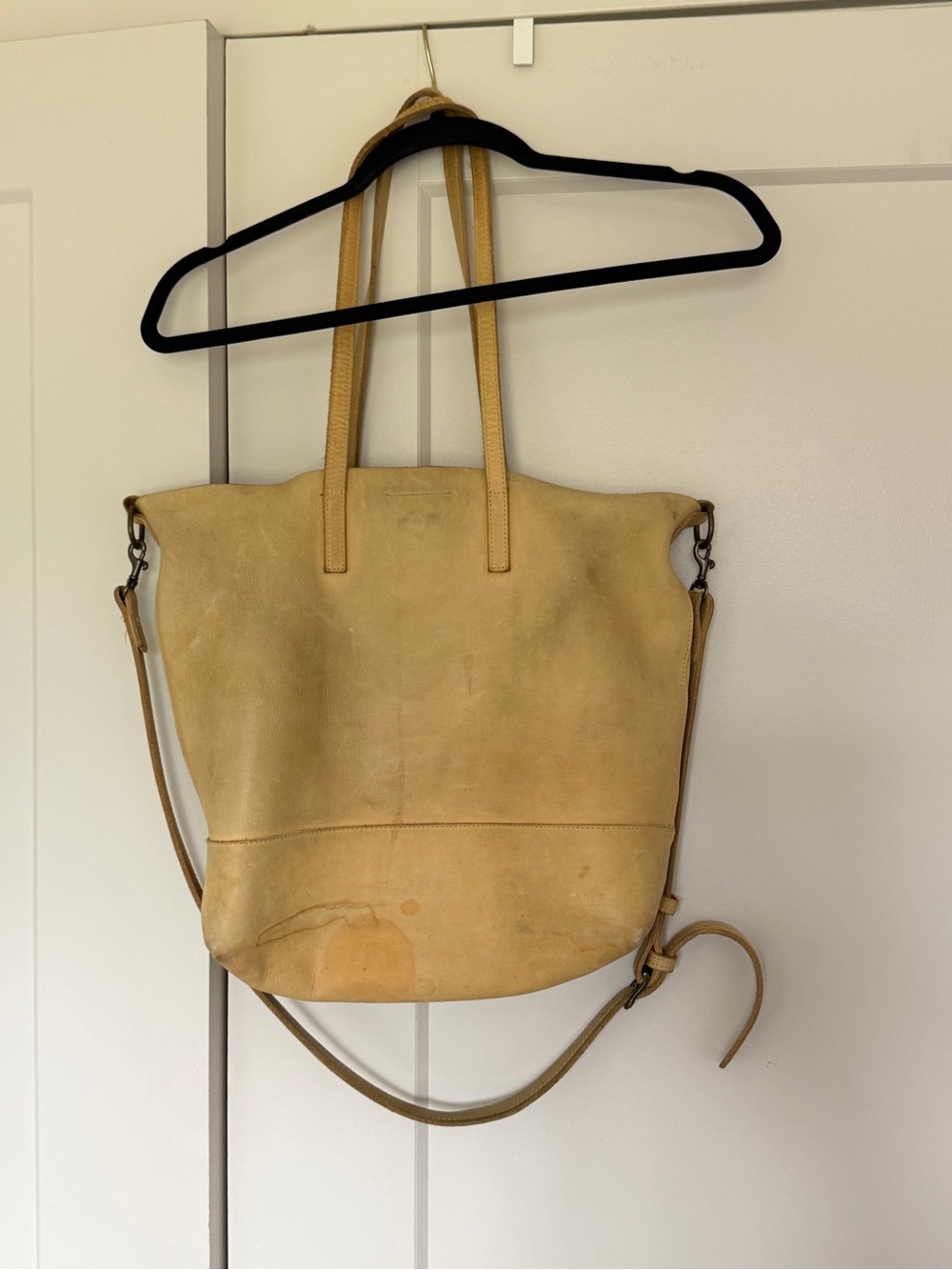 Able Beige Leather Shoulder Tote